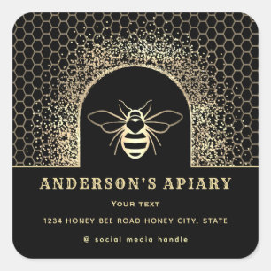 Modern gold black honey apiary beekeepers square sticker
