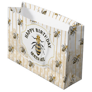 Modern Gold & Black Honey Bee Hive Large Gift Bag