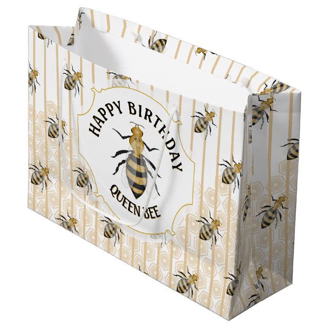 Modern Gold & Black Honey Bee Hive Large Gift Bag (Front Angled)