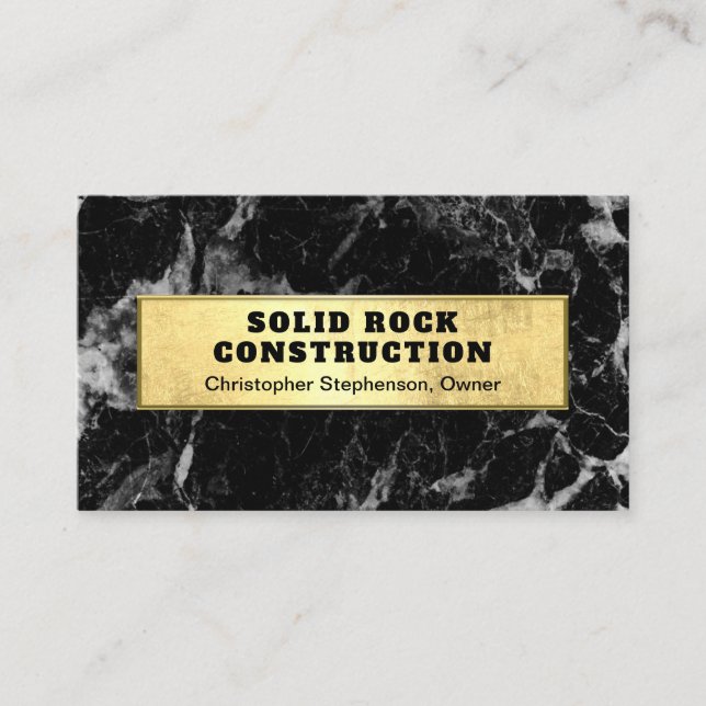 Modern Gold Black Marble Construction Contractor Business Card (Front)