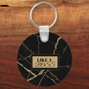 Modern Gold & black Marble Minimalist Luxury Key Ring