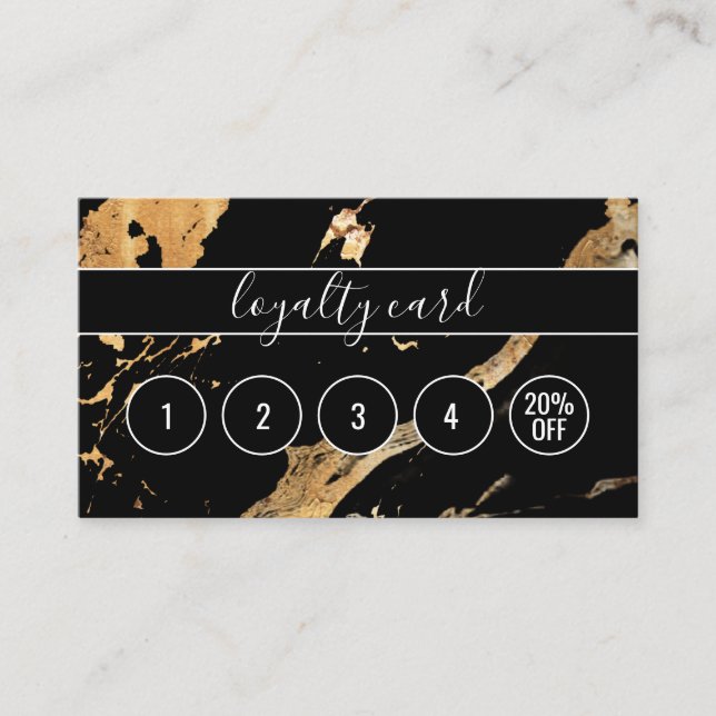 Modern Gold Black Marble Salon Loyalty Card (Front)