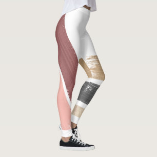 Modern Gold Black Maroon Pink Paint Leggings