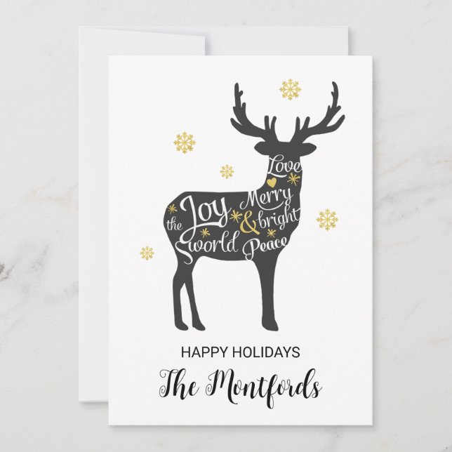 Modern Gold Black Minimal Christmas Greeting Holiday Card (Front)