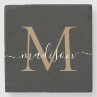 Modern Gold Black Monogram Feminine Script Name