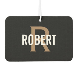 Modern gold black monogram name  car air freshener
