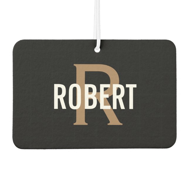Modern gold black monogram name  car air freshener (Front)
