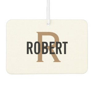 Modern gold black monogram name car air freshener
