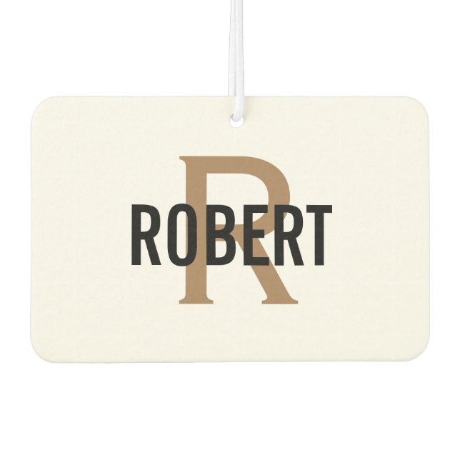 Modern gold black monogram name  car air freshener (Front)