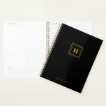 Modern Gold Black Monogram Name Organiser Planner<br><div class="desc">Classic faux gold monogram with name with black front and back covers.</div>