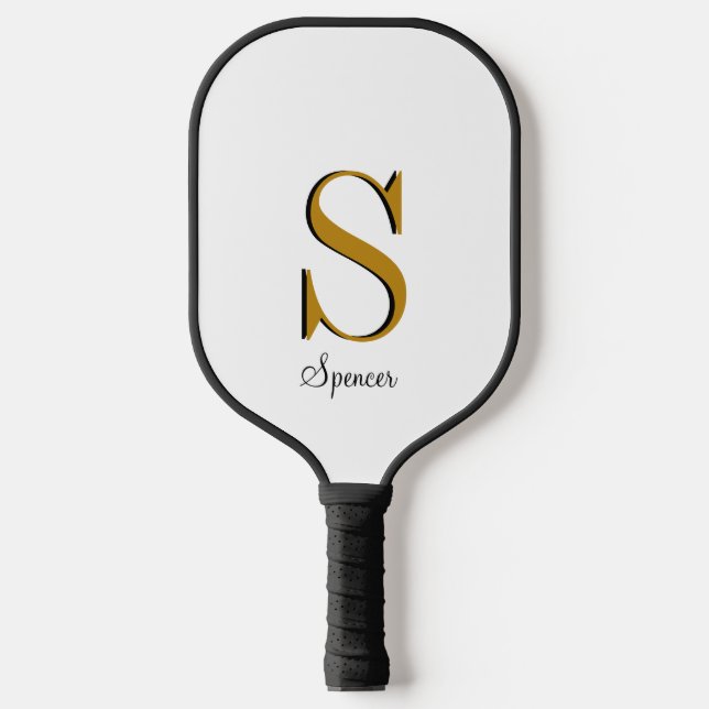 Modern Gold Black Monogram Pickleball Paddle (Front)