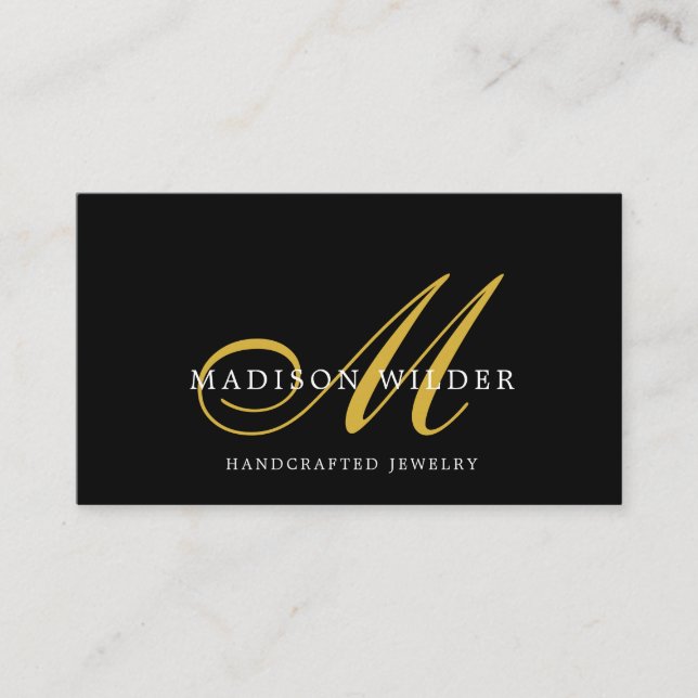 Modern Gold Black Monogrammed Jewellery Designer Business Card (Front)