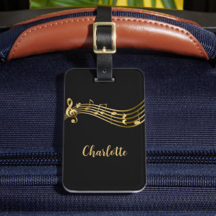 Modern Gold&Black Music Notes Custom Luggage Tag