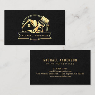 Modern Gold & Black Painting Service House Painter Business Card
