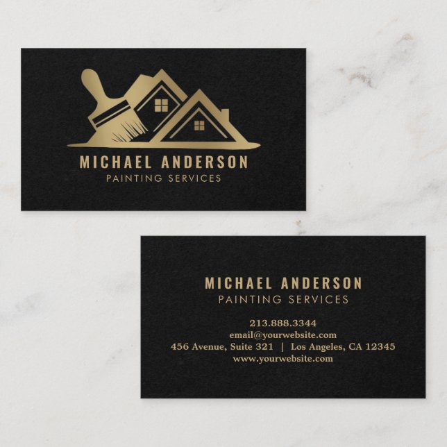 Modern Gold & Black Painting Service House Painter Business Card (Front/Back)