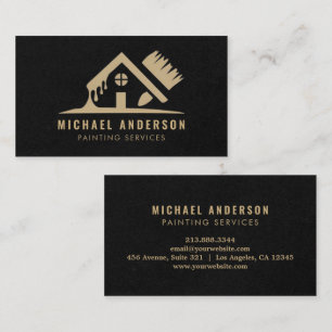 Modern Gold & Black Painting Service House Painter Business Card
