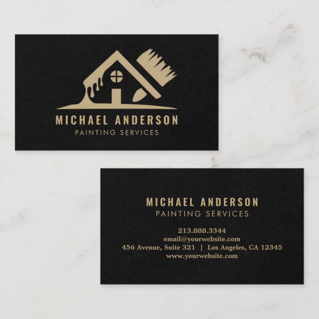 Modern Gold & Black Painting Service House Painter Business Card (Front/Back)