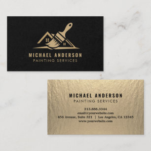 Modern Gold & Black Painting Service House Painter Business Card