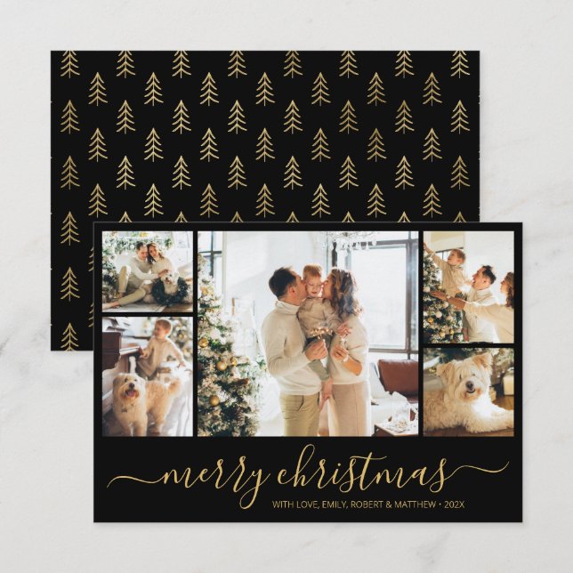 Modern Gold Black Photo Christmas Holiday Card (Front/Back)