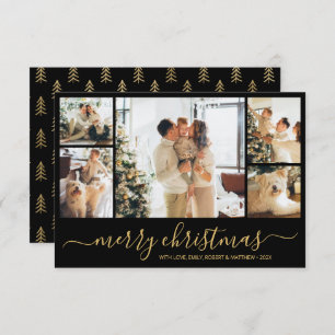 Modern Gold Black Photo Christmas Holiday Card
