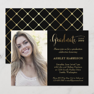 Modern Gold Black Photo Graduation Party Invitation