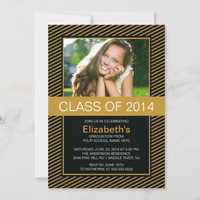 Modern Gold Black Photo Graduation Party Invite (Front)