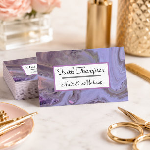 Modern Gold Black Purple Marble Hair & Makeup Business Card