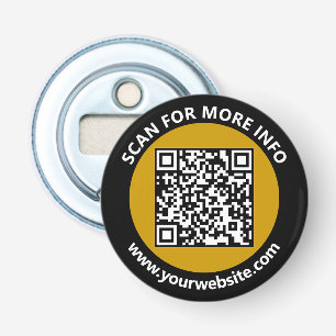 Modern Gold Black QR Code Custom White Text Bottle Opener