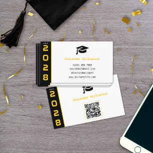 Modern Gold Black QR Code Graduation Name Card