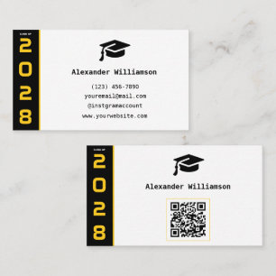 Modern Gold Black QR Code Graduation Name Card