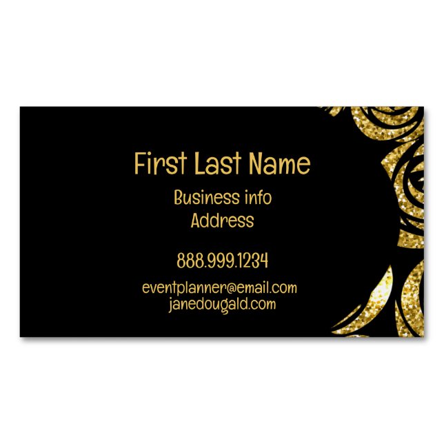 Modern Gold Black Rose Elegant  Magnetic Business Card (Front)