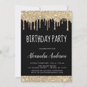 Modern Gold Black Sparkle Glitter Any Age Birthday Invitation