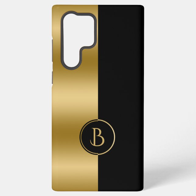 Modern Gold & Black Stripe Geometric Design 2 Samsung Galaxy S22 Ultra Case (Back)