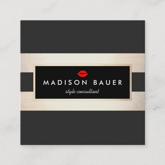 Modern Gold Black Striped Beauty Salon Square Business Card (Front)