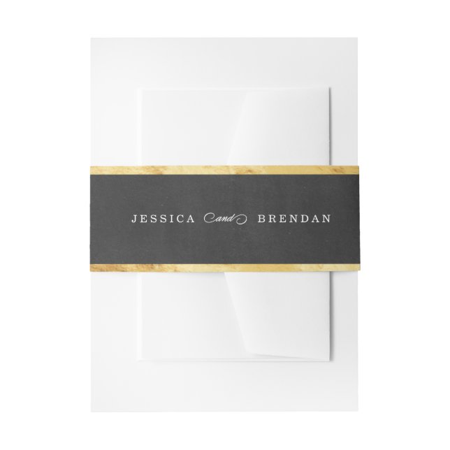 Modern Gold & Black Wedding Invitation Belly Band (Front Example)