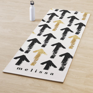 Modern Gold, Black & White Arrows Pattern Monogram Yoga Mat