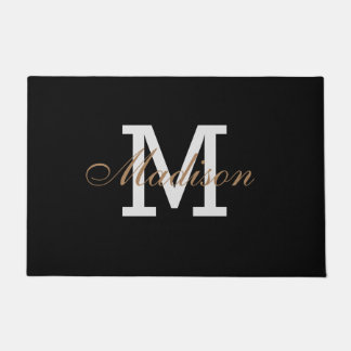 Modern Gold Black White Elegant Monogram Custom Doormat