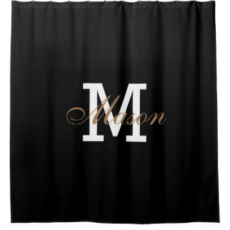 Modern Gold Black White Elegant Monogram  Shower Curtain
