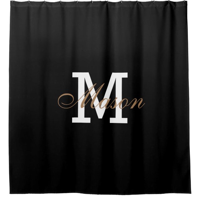 Modern Gold Black White Elegant Monogram  Shower Curtain (Front)