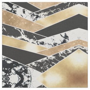 Modern Gold Black White Glitter Marble Geometric Fabric