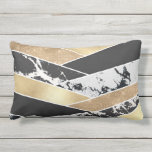 Modern Gold Black White Glitter Marble Geometric Lumbar Cushion<br><div class="desc">This modern and chic design is a glamourous infusion of elegance and class. It features a faux printed sparkly gold glitter sequin, black, gold foil, white marble, and black marble geometric colour blocks. Its arranged in a messy chevron pattern and stack with contrasting patterns and colours, giving it a stylish...</div>