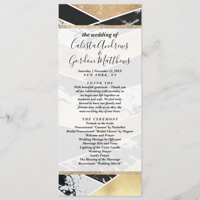 Modern Gold Black White Glitter Marble Geometric Programme (Front)