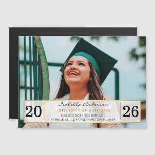 Modern Gold Black & White Graduation Party   Photo Magnetic Invitation