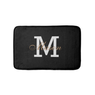 Modern Gold Black White Monogram Custom Chic Bath Mat