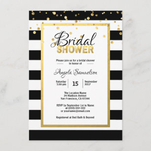 Modern Gold Black White Stripes Bridal Shower Invitation