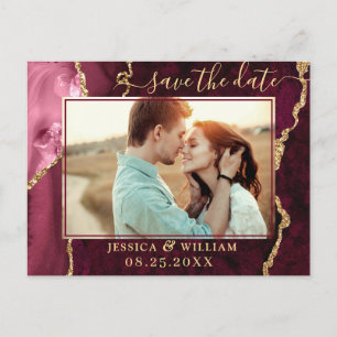 Modern Gold Blue Agate PHOTO Save the Date Announcement Postcard