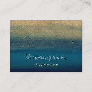 Modern Gold Blue Brush Strokes Painting Business Card