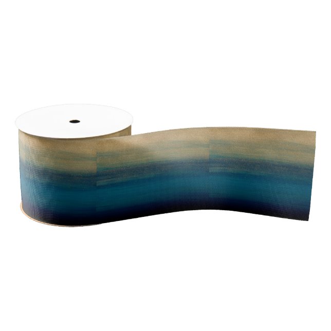 Modern Gold Blue Brush Strokes Painting Grosgrain Ribbon (Spool)