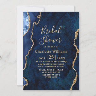 Modern Gold Blue Marble Agate Bridal Shower Invitation