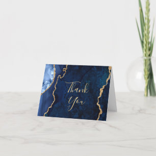 Modern Gold Blue Marble Agate Thank You Card
